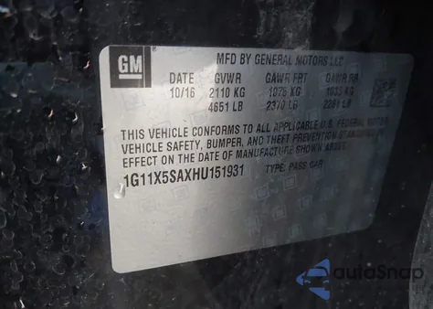 2017 Chevrolet Impala 1Fl from USA, damaged, VIN 1G11X5SAXHU151931